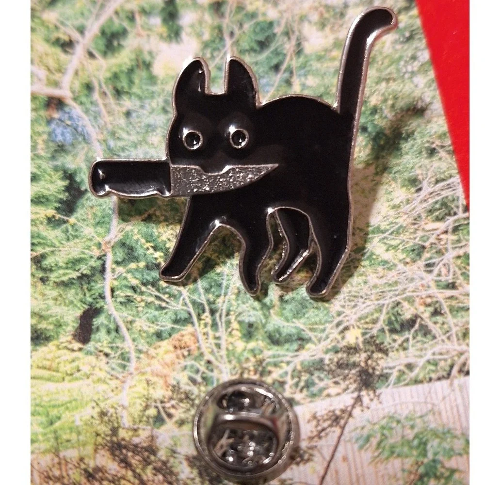 Black Cat Knife Enamel Pin "Choose Violence" Meme Cute But Deadly Kawaii Goth - Picture 2 of 4